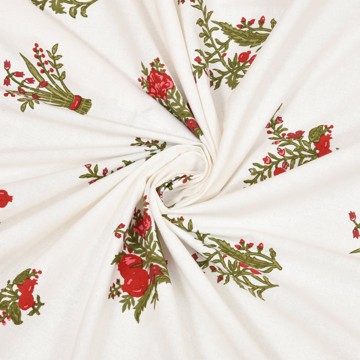 Red Bageecha Hand Block Printed Cotton King Bedsheet Set | 90×108 | 240 TC