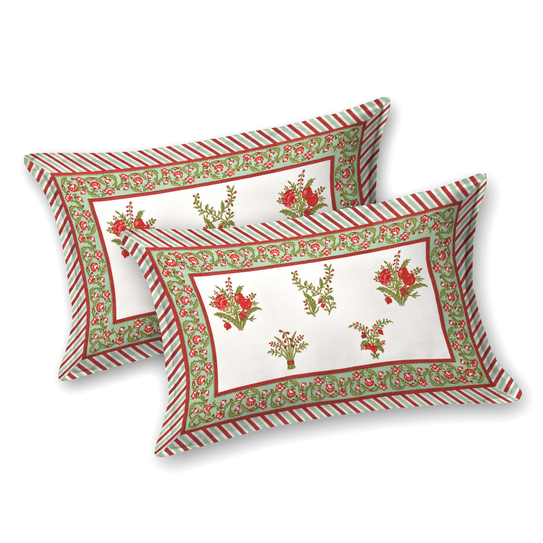 Red Bageecha Hand Block Printed Cotton King Bedsheet Set | 90×108 | 240 TC