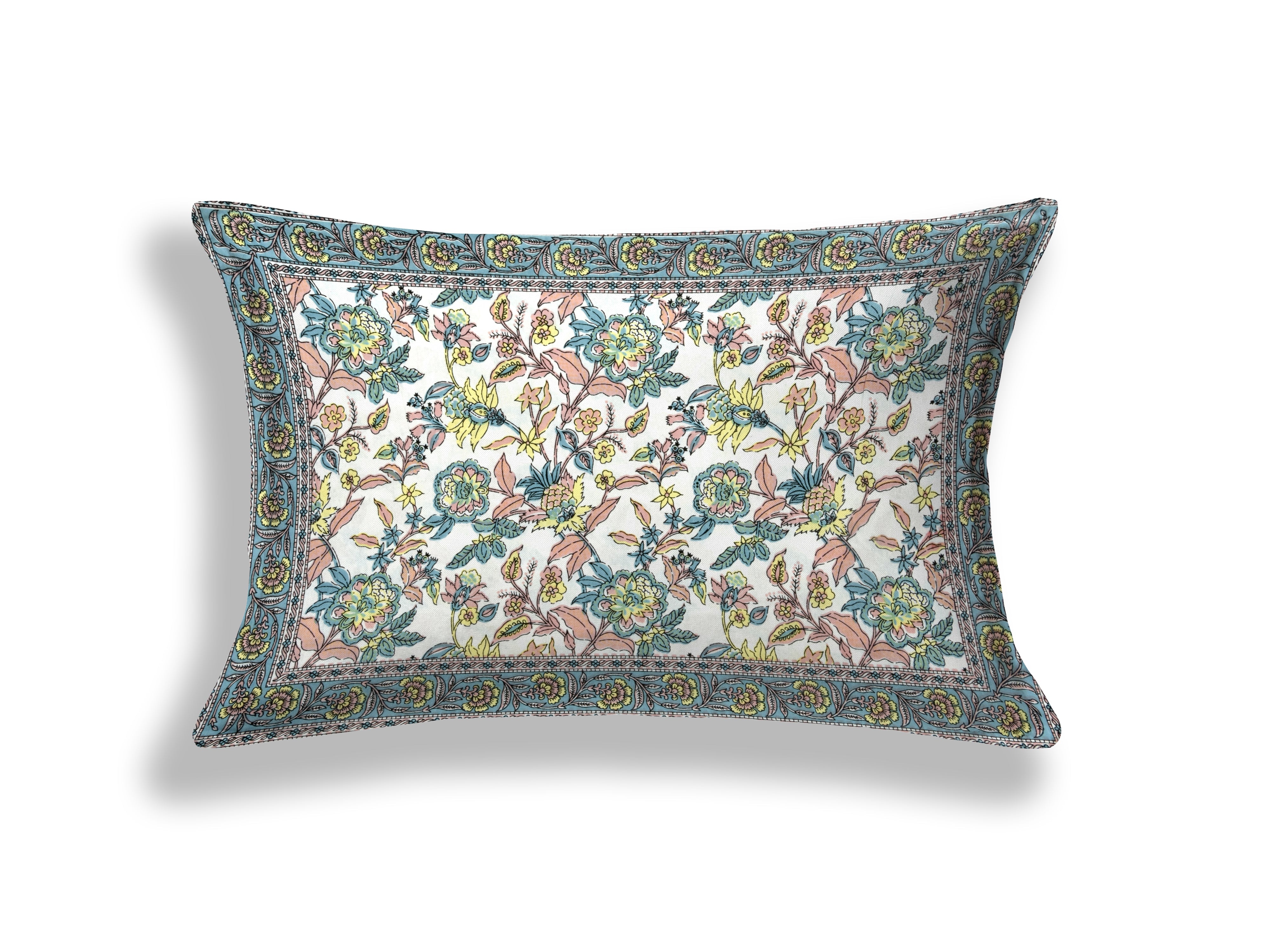 Rose Azure Hand Block Printed Cotton Single Bedsheet | 60x90 inches