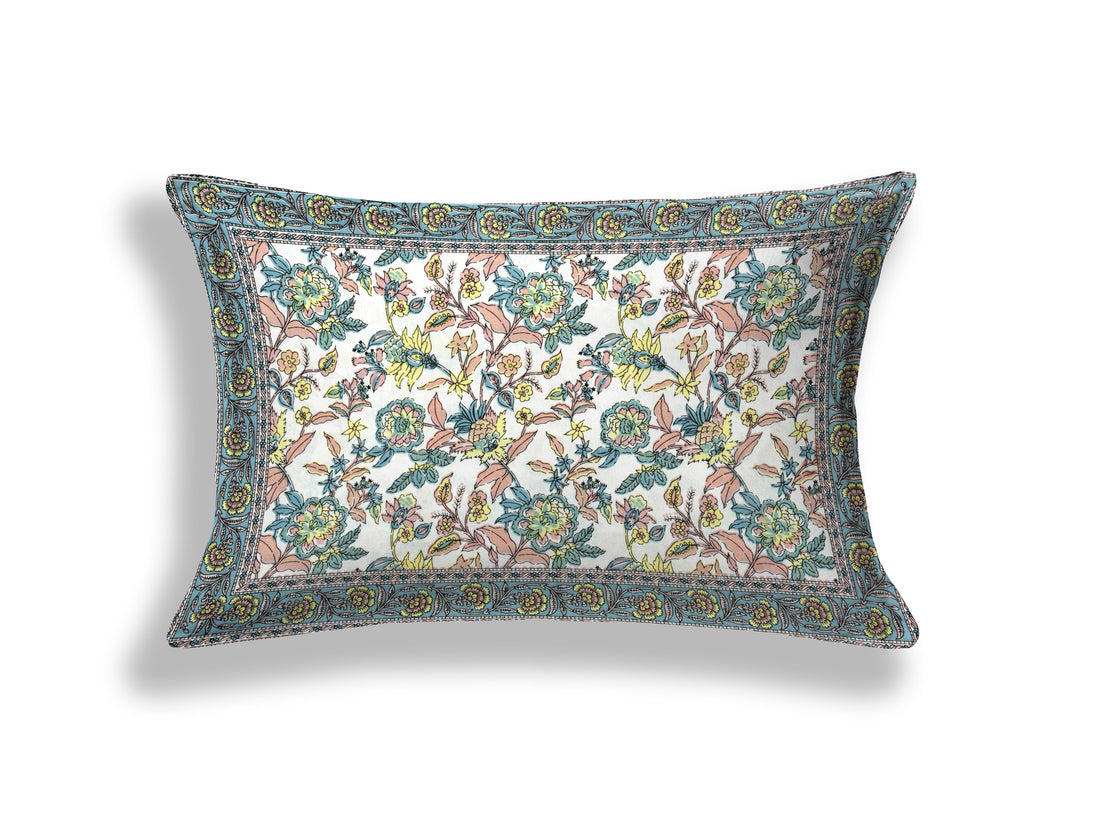 Rose Azure Hand Block Printed Cotton Single Bedsheet | 60x90 inches