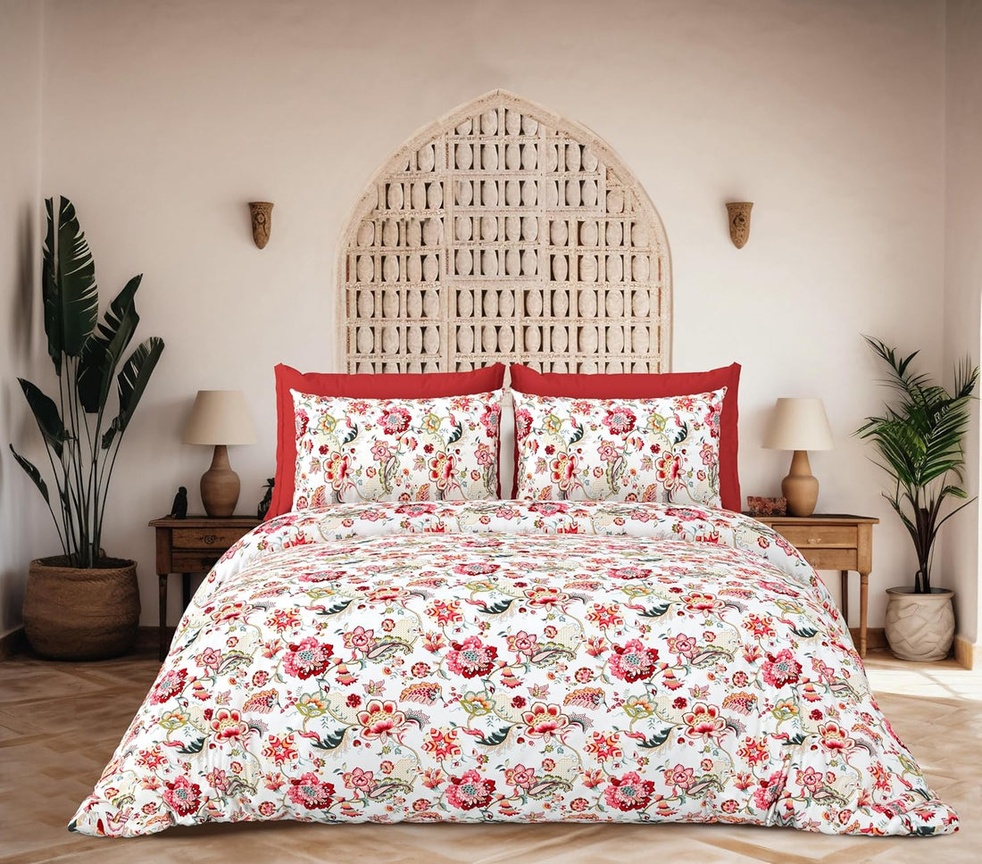 Rose Petals Hand Block Printed Cotton King Bedsheet Set