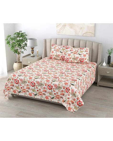 Rose Petals Hand Block Printed Cotton King Bedsheet Set | 90×108 | 240 TC
