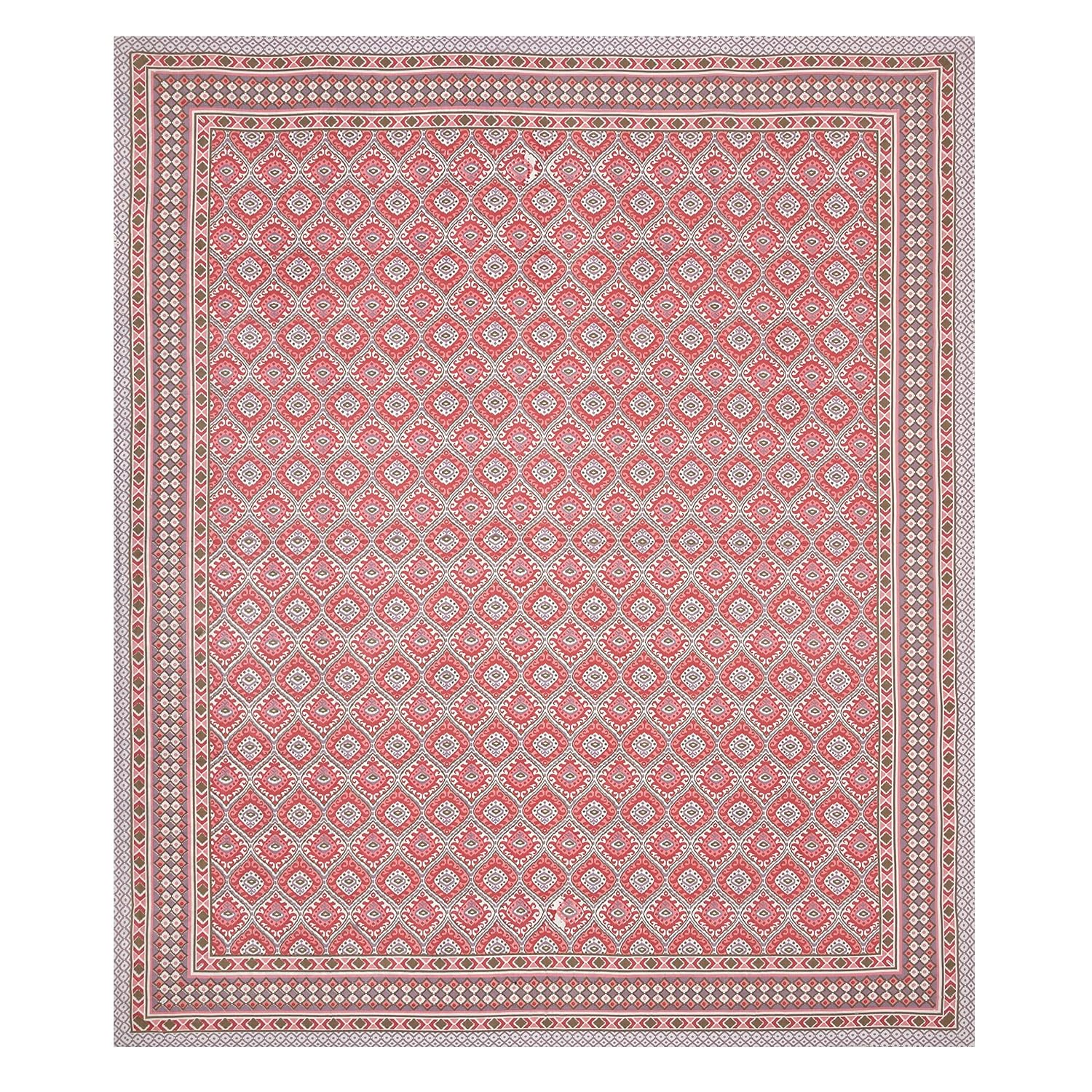 Sindoori Jaali Hand Block Printed Cotton King Bedsheet Set | 90×108 | 240 TC
