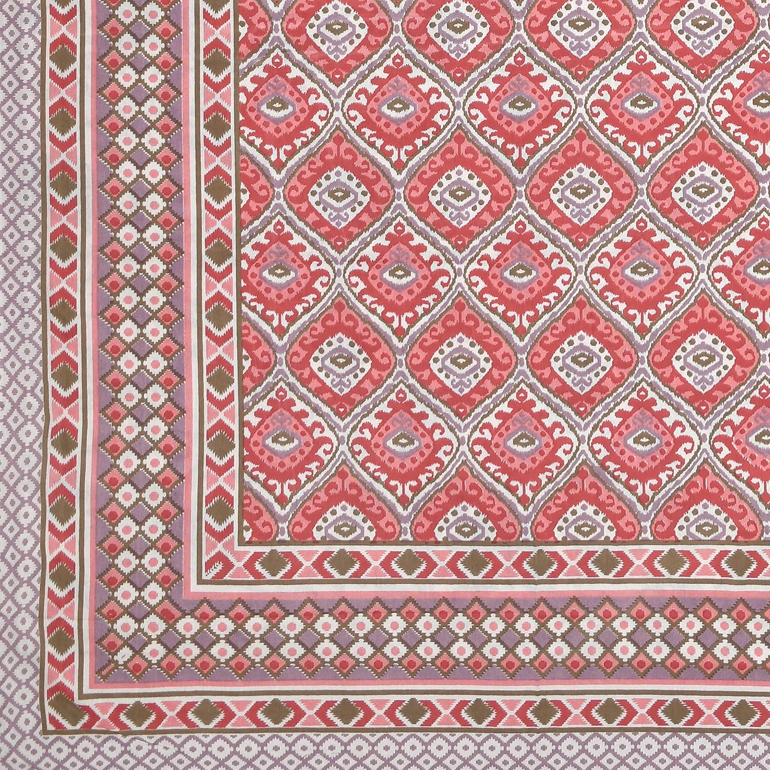 Sindoori Jaali Hand Block Printed Cotton King Bedsheet Set | 90×108 | 240 TC