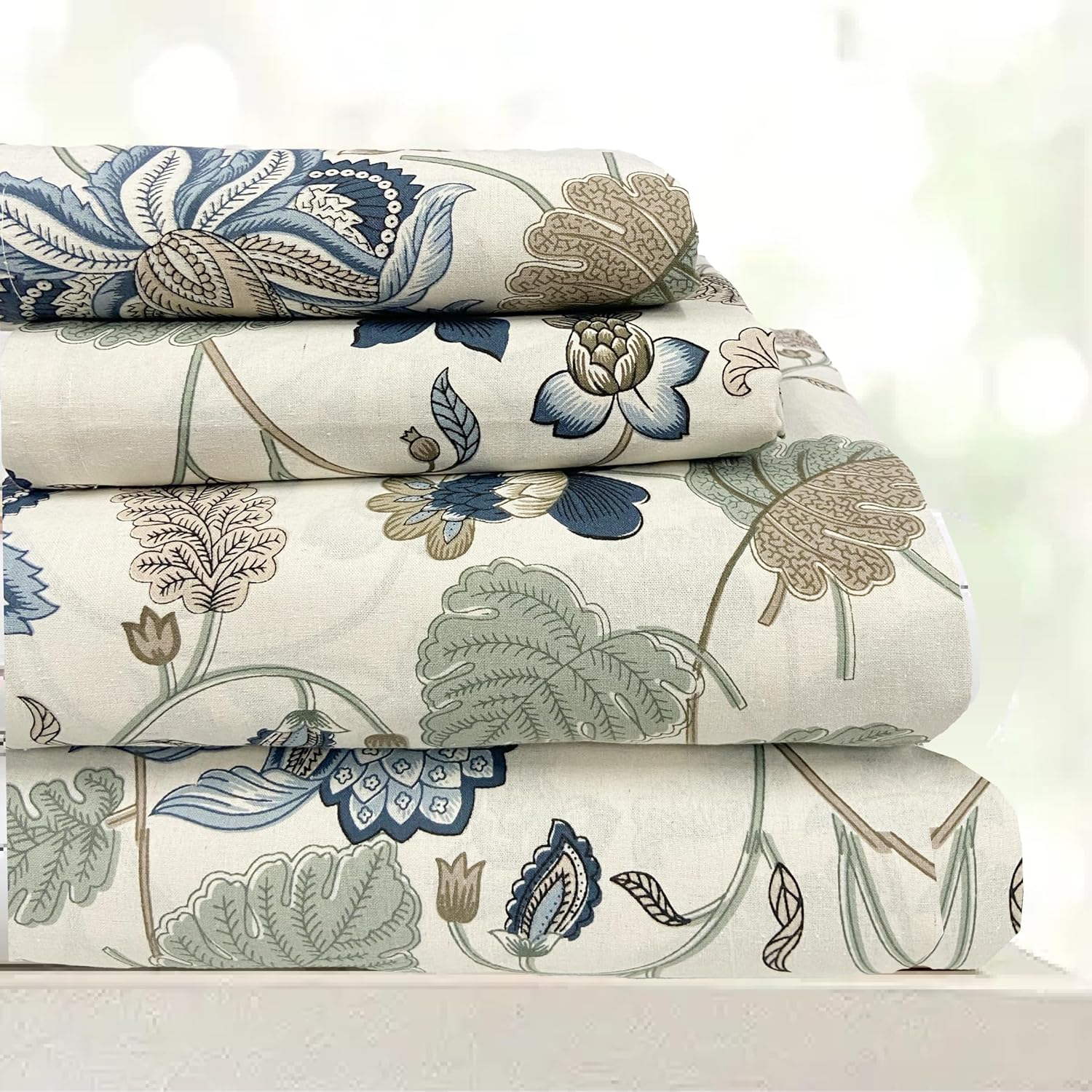 Sapphire Petals Hand Block Printed Cotton King Bedsheet Set | 90×108 | 240 TC