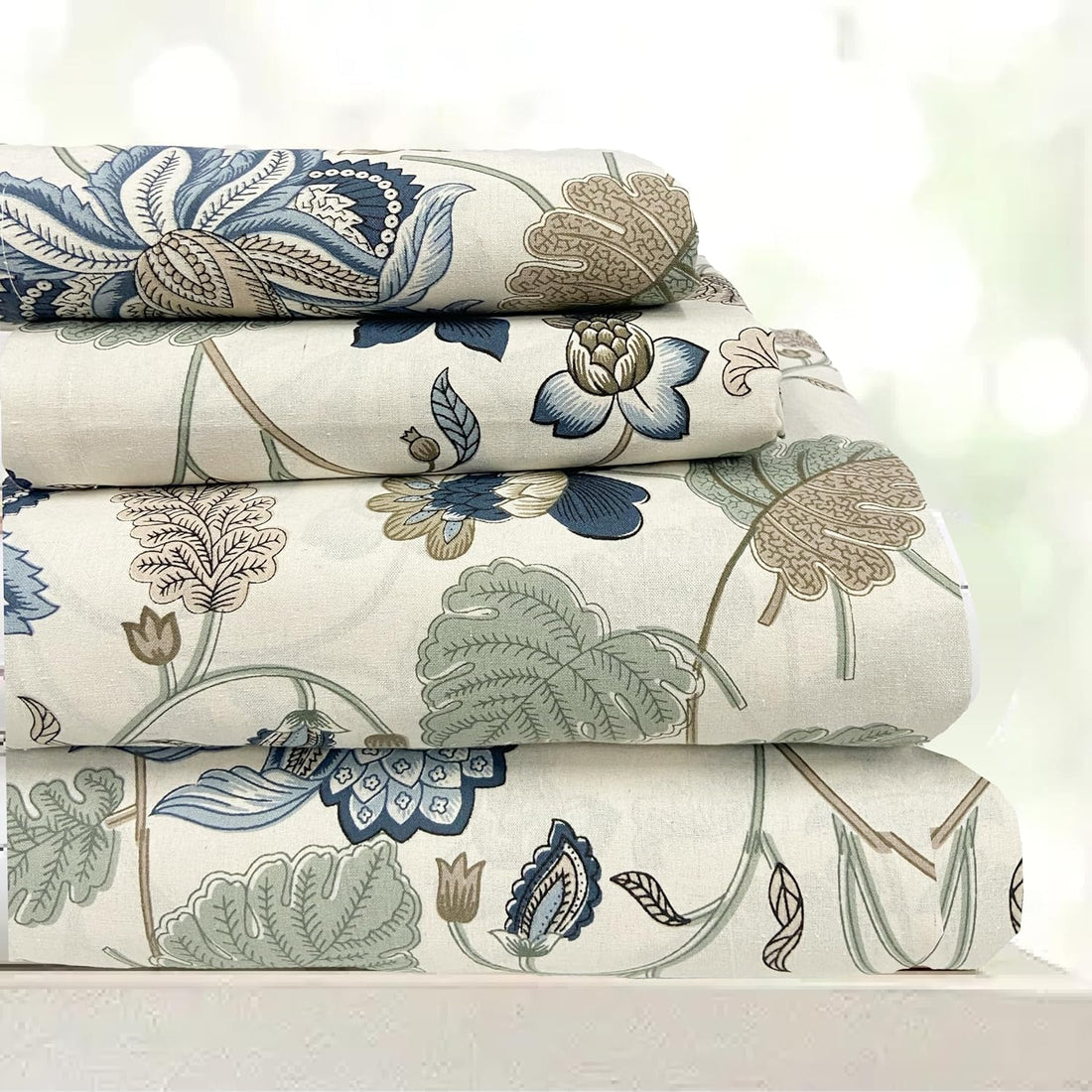 Sapphire Petals Hand Block Printed Cotton King Bedsheet Set | 90×108 | 240 TC