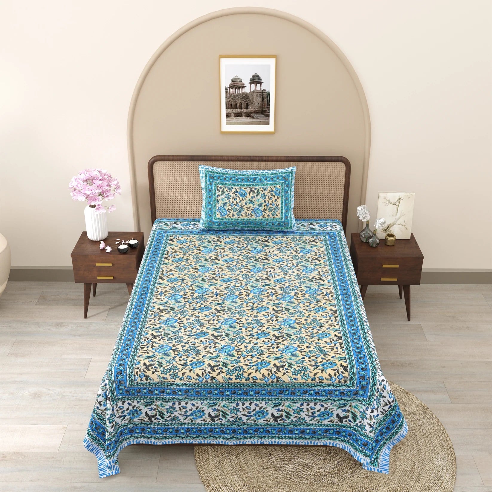 Tropical Hand Block Printed Cotton Single Bedsheet 60x90 inches