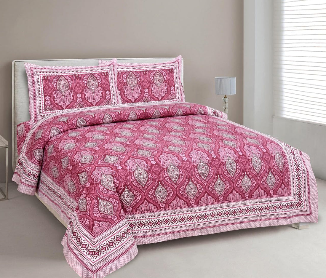 Mughal Wine Garden Hand Block Printed Cotton King Bedsheet Set